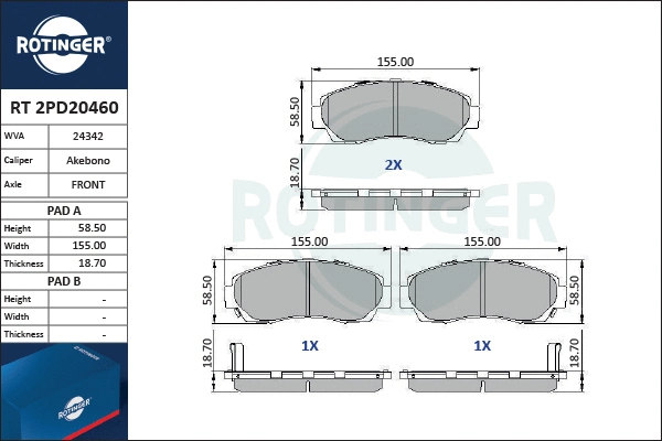 Brake Pad Set, disc brake (RT 2PD20460)