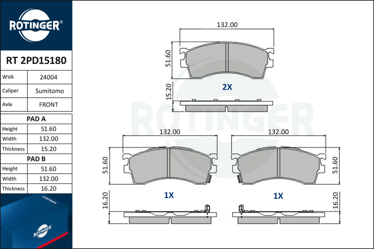 Brake Pad Set, disc brake (RT 2PD15180)