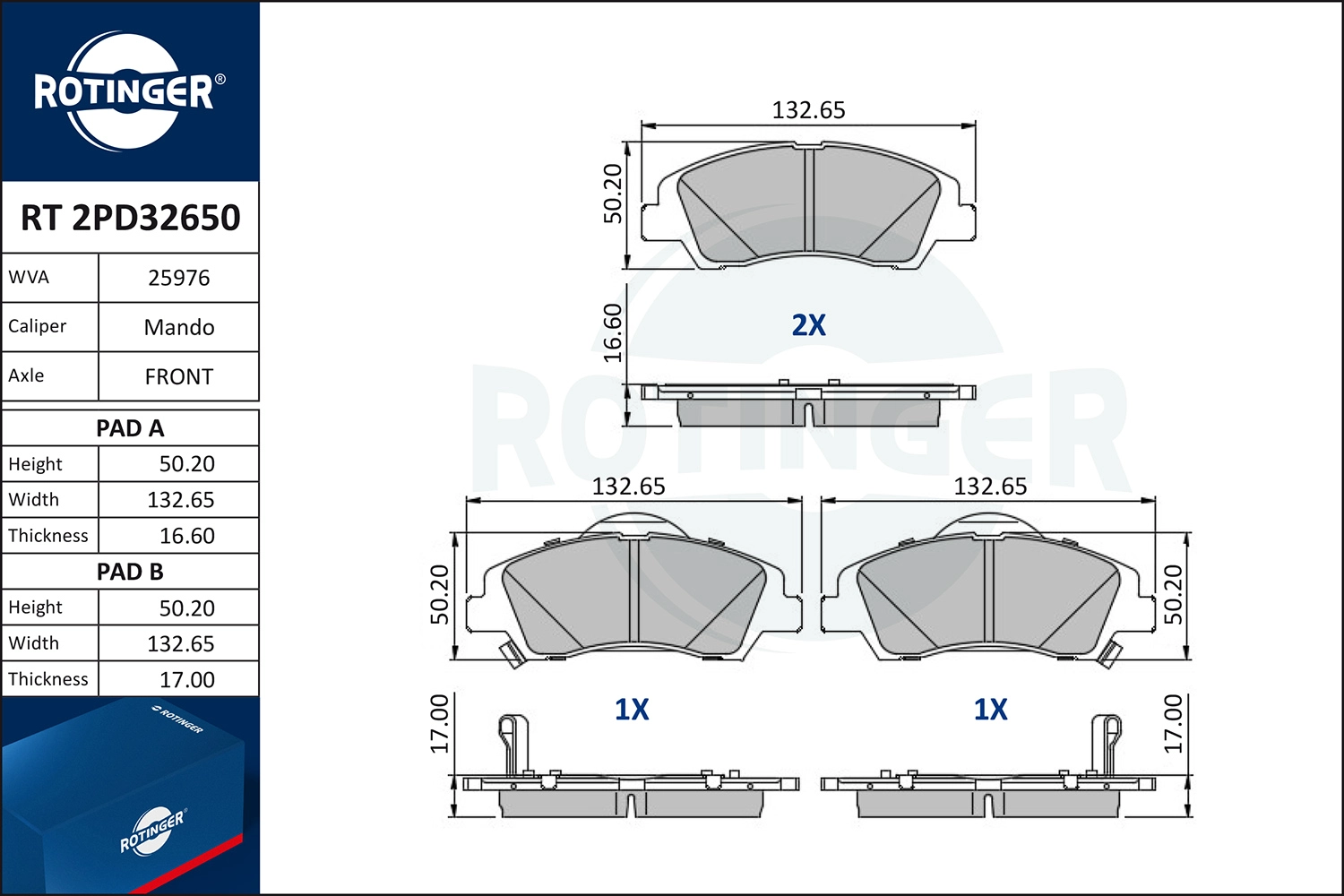 Brake Pad Set, disc brake (RT 2PD32650)