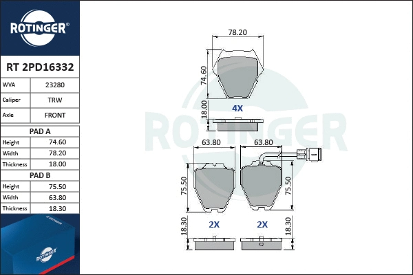 Brake Pad Set, disc brake (RT 2PD16332)