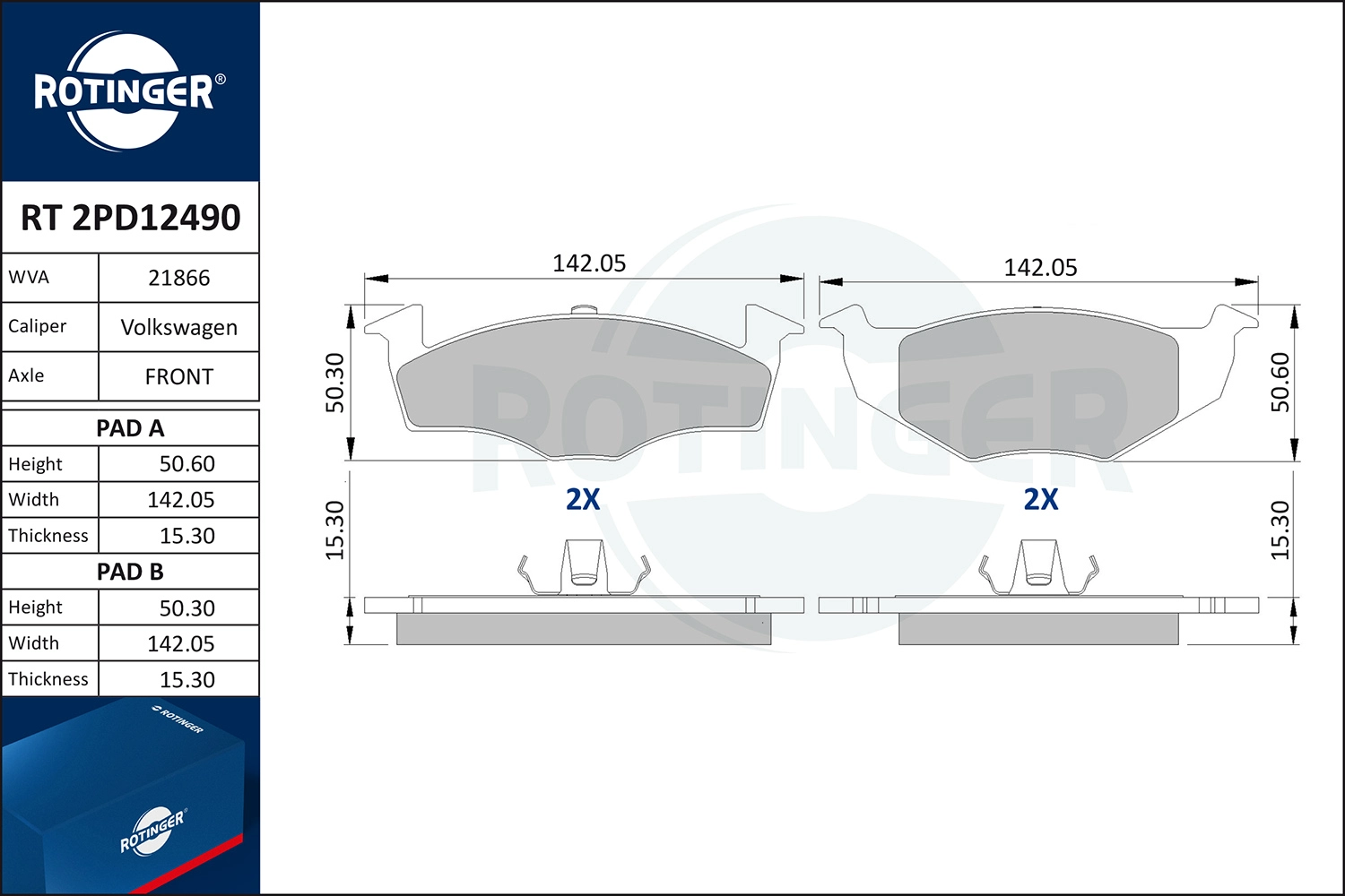 Brake Pad Set, disc brake (RT 2PD12490)