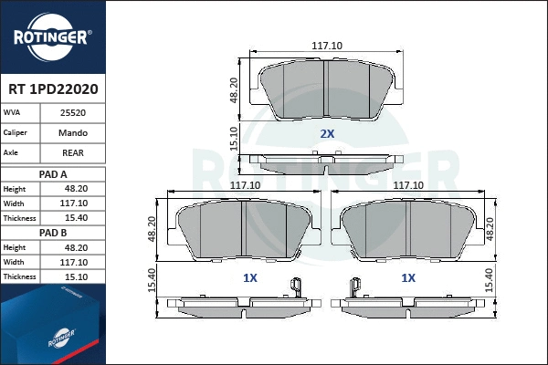 Brake Pad Set, disc brake (RT 1PD22020)