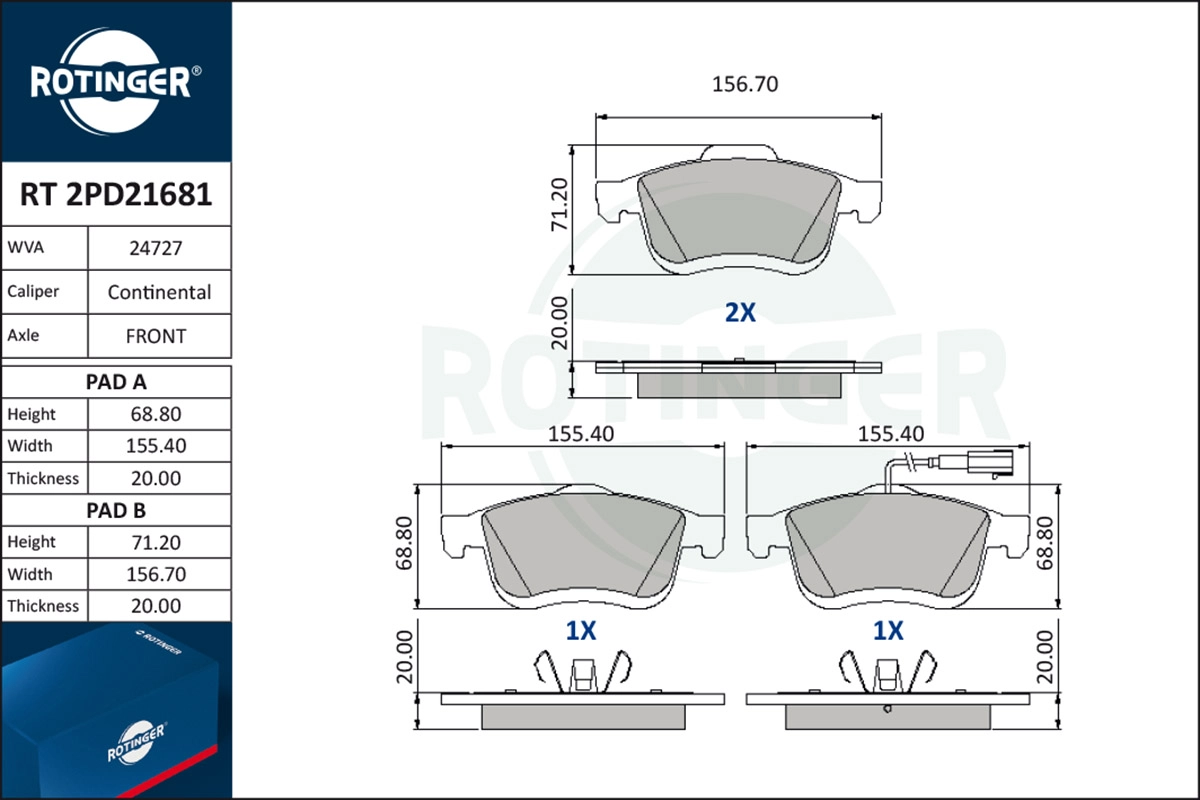 Brake Pad Set, disc brake (RT 2PD21681)
