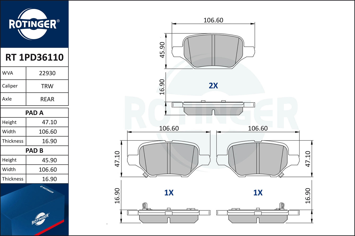 Brake Pad Set, disc brake (RT 1PD36110)