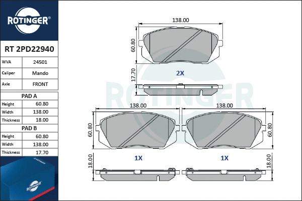 Brake Pad Set, disc brake (RT 2PD22940)