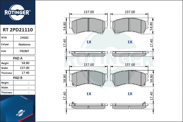 Brake Pad Set, disc brake (RT 2PD21110)