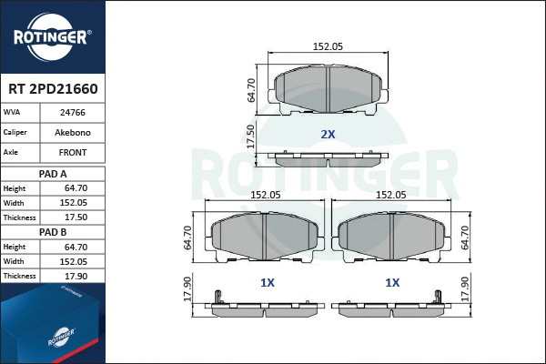Brake Pad Set, disc brake (RT 2PD21660)