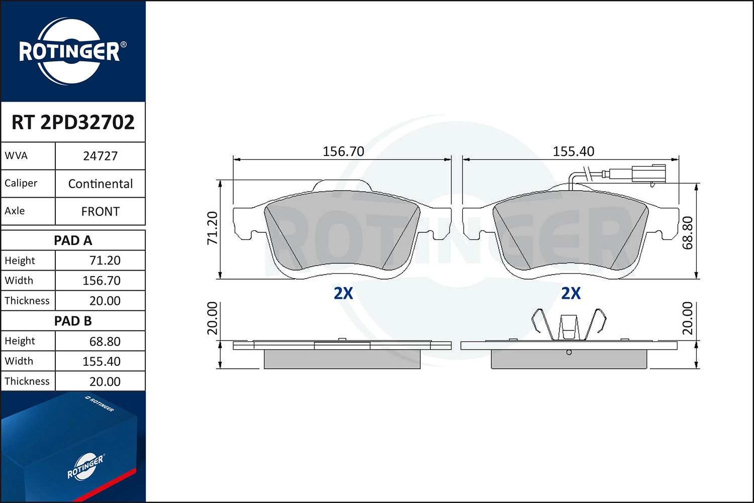 Brake Pad Set, disc brake (RT 2PD32702)