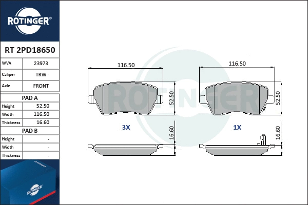 Brake Pad Set, disc brake (RT 2PD18650)