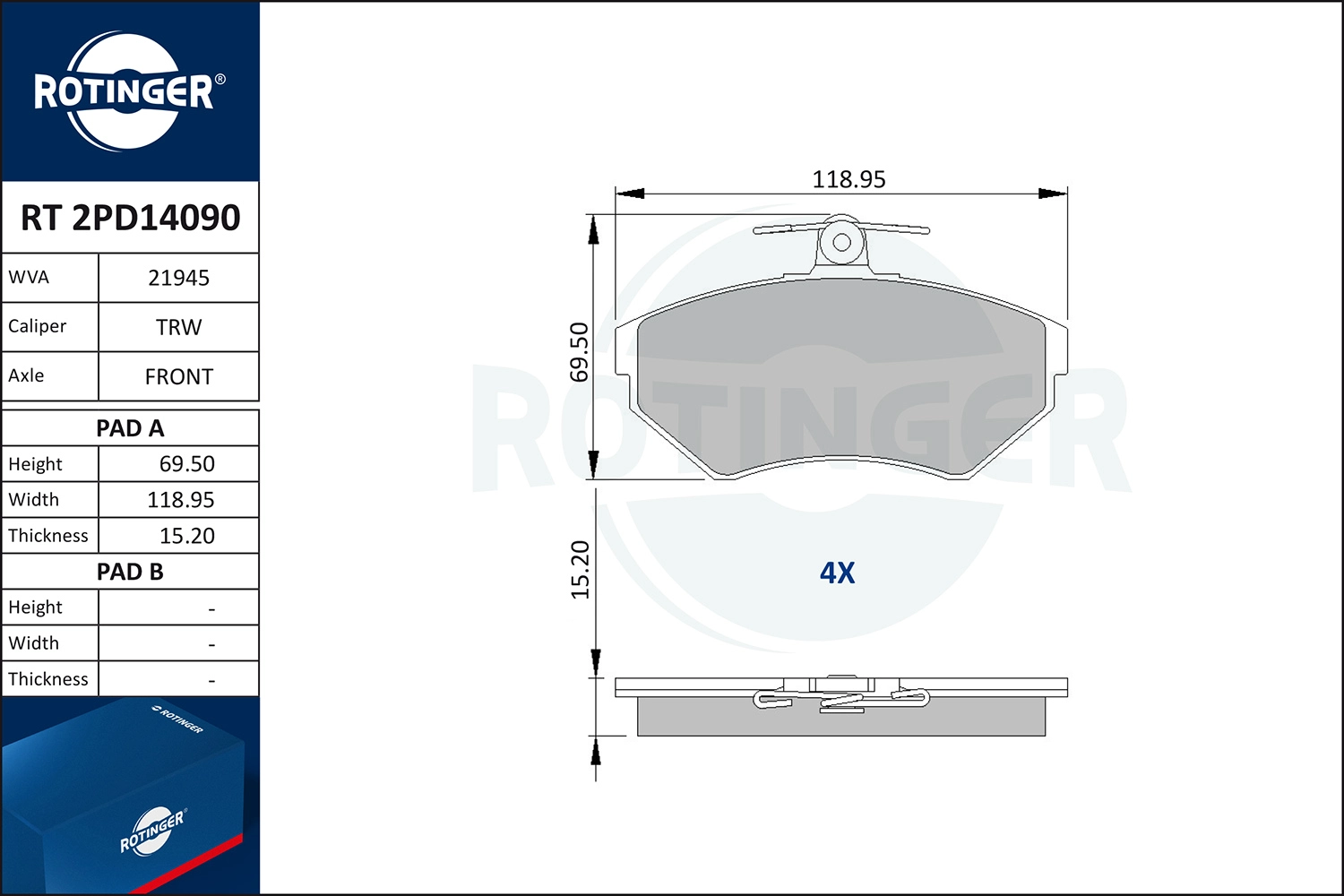 Brake Pad Set, disc brake (RT 2PD14090)