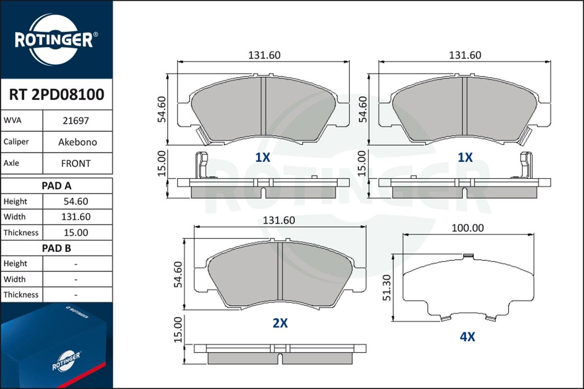 Brake Pad Set, disc brake (RT 2PD08100)