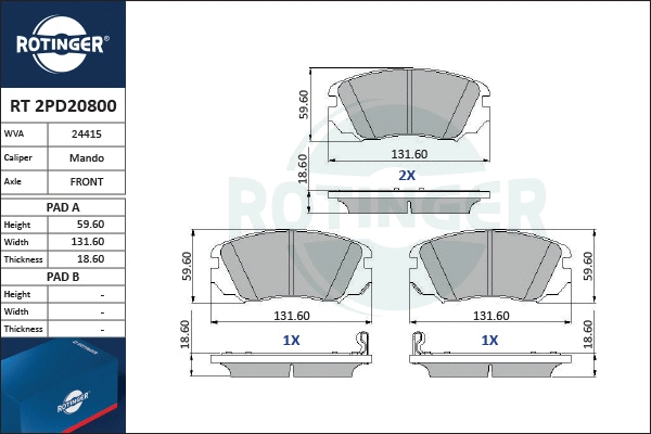 Brake Pad Set, disc brake (RT 2PD20800)