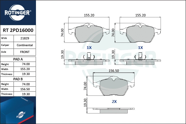 Brake Pad Set, disc brake (RT 2PD16000)