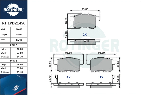 Brake Pad Set, disc brake (RT 1PD21450)