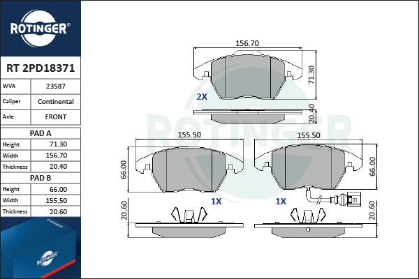 Brake Pad Set, disc brake (RT 2PD18371)