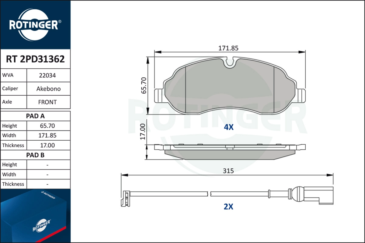 Brake Pad Set, disc brake (RT 2PD31362)