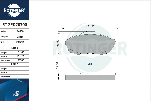 Brake Pad Set, disc brake (RT 2PD20700)