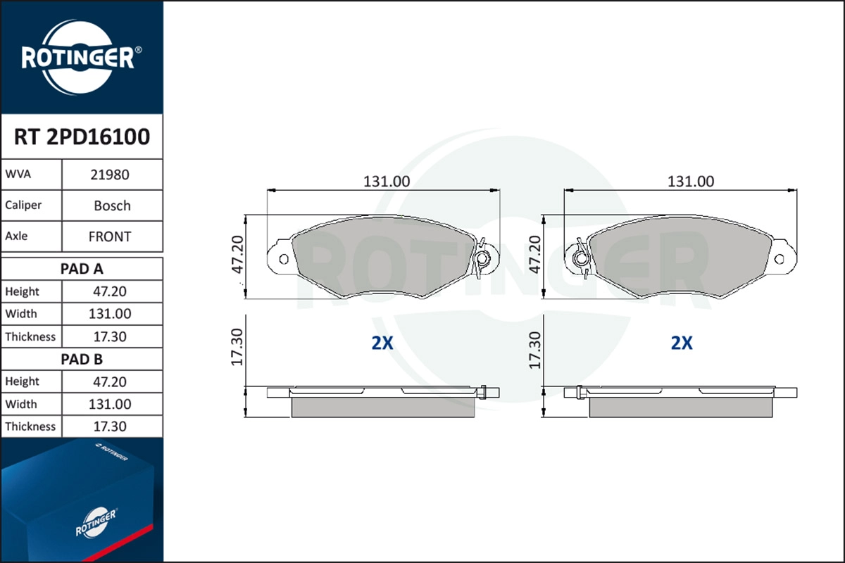 Brake Pad Set, disc brake (RT 2PD16100)
