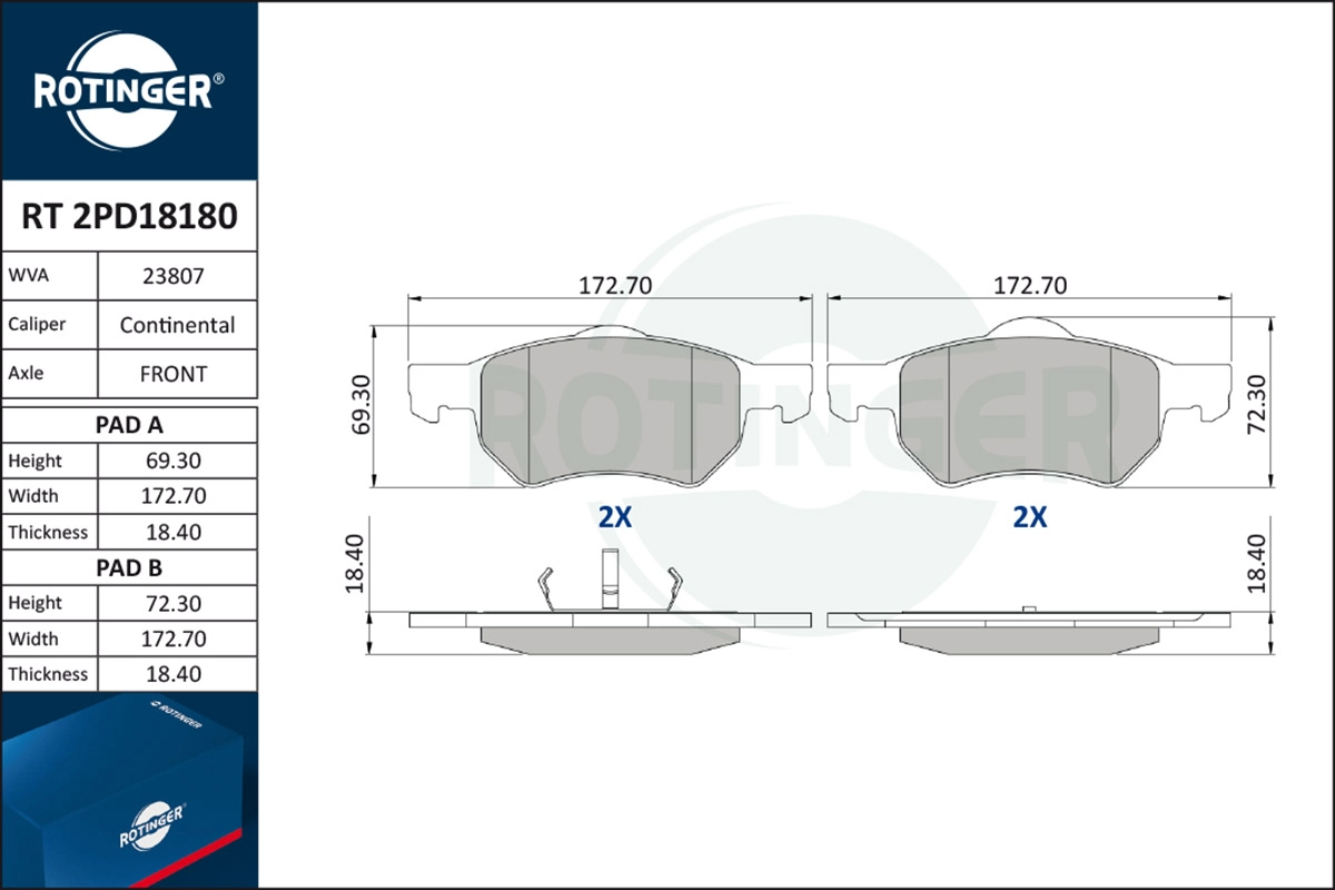 Brake Pad Set, disc brake (RT 2PD18180)