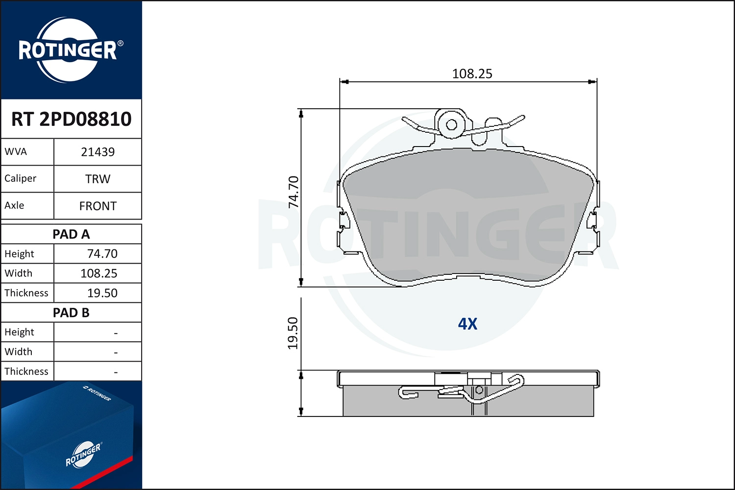 Brake Pad Set, disc brake (RT 2PD08810)