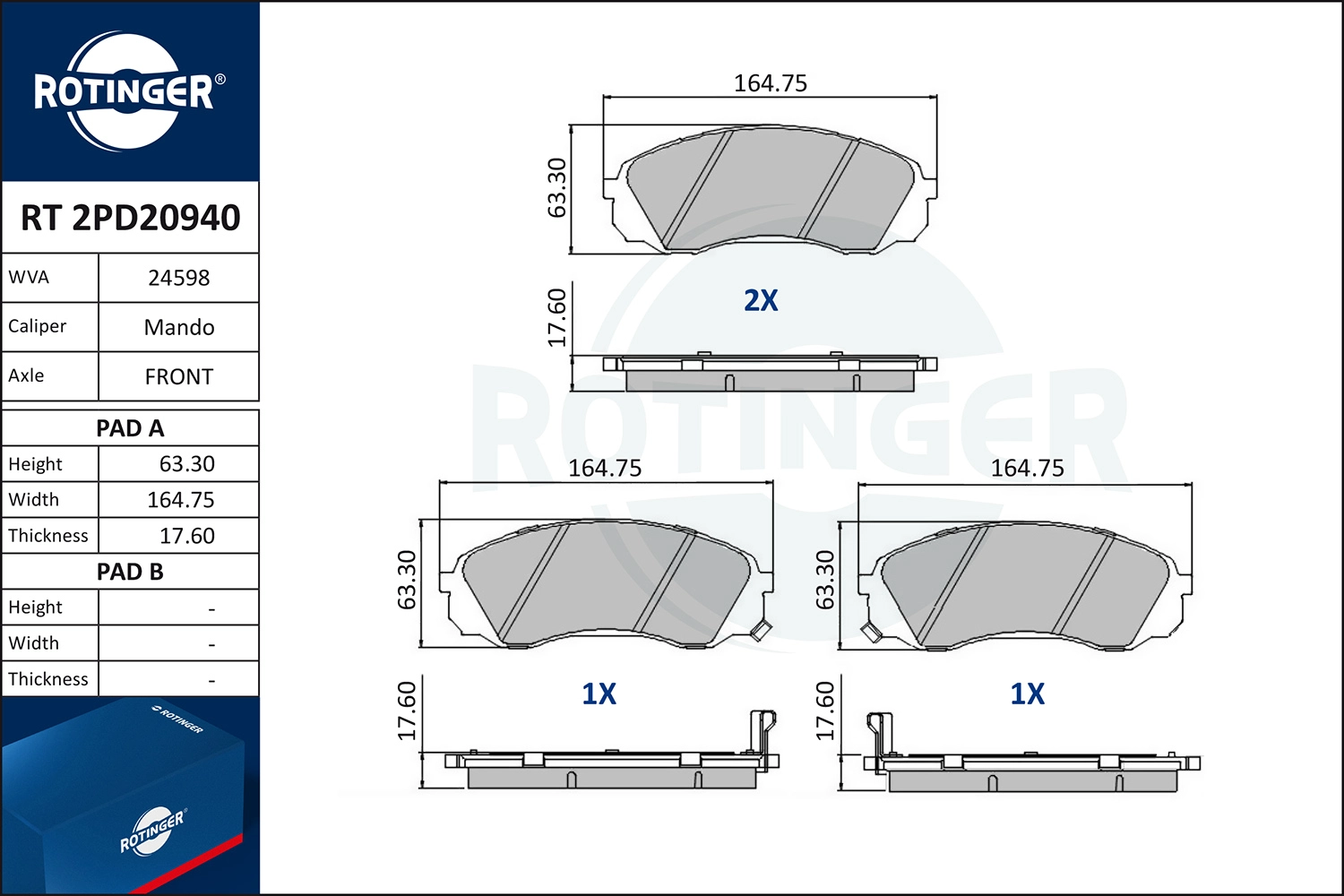 Brake Pad Set, disc brake (RT 2PD20940)
