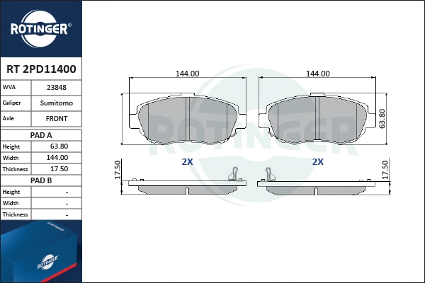 Brake Pad Set, disc brake (RT 2PD11400)
