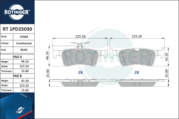 Brake Pad Set, disc brake (RT 1PD25030)