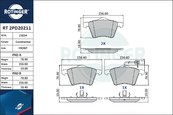 Brake Pad Set, disc brake (RT 2PD20211)