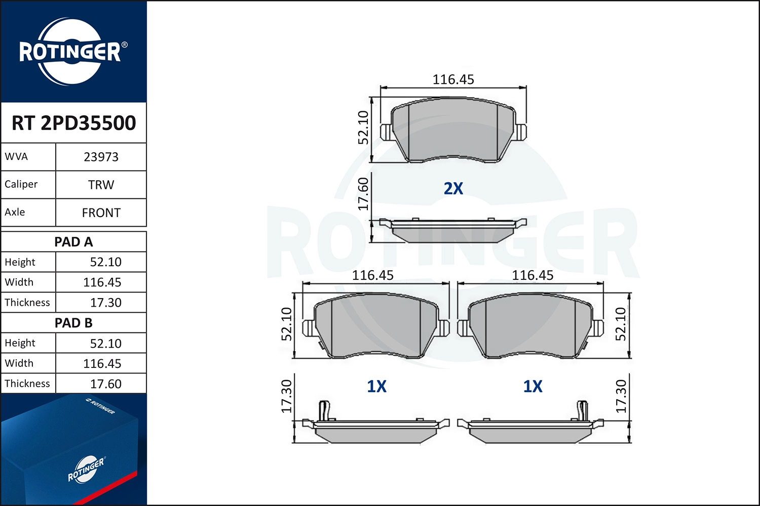 Brake Pad Set, disc brake (RT 2PD35500)