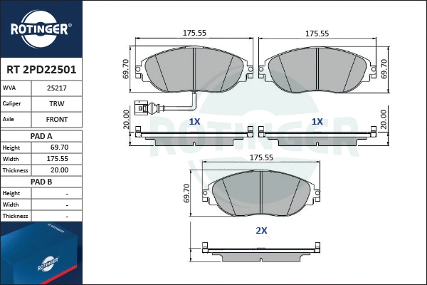 Brake Pad Set, disc brake (RT 2PD22501)