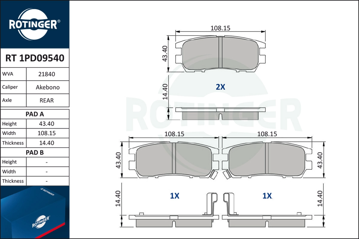 Brake Pad Set, disc brake (RT 1PD09540)