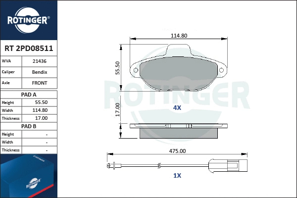 Brake Pad Set, disc brake (RT 2PD08511)