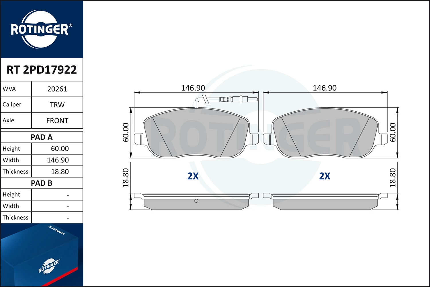 Brake Pad Set, disc brake (RT 2PD17922)
