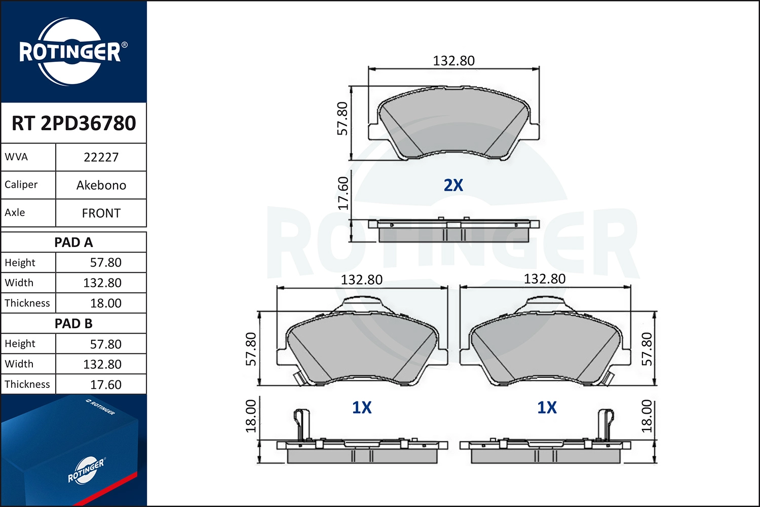 Brake Pad Set, disc brake (RT 2PD36780)