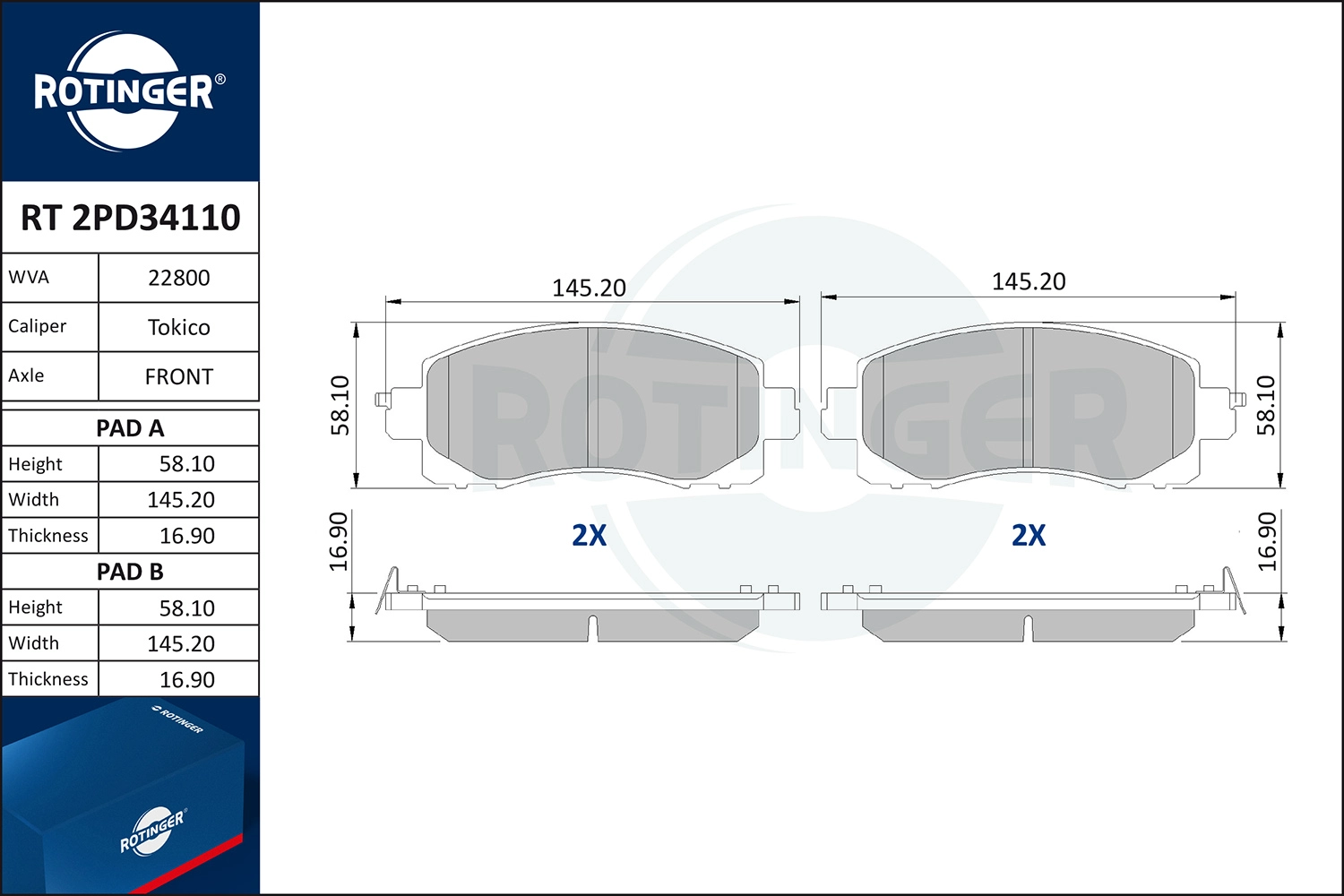 Brake Pad Set, disc brake (RT 2PD34110)