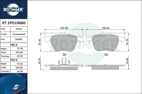 Brake Pad Set, disc brake (RT 2PD19680)