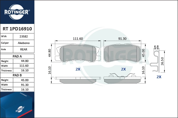 Brake Pad Set, disc brake (RT 1PD16910)
