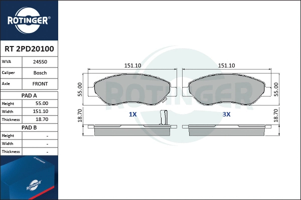 Brake Pad Set, disc brake (RT 2PD20100)