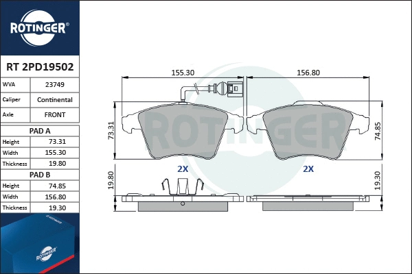 Brake Pad Set, disc brake (RT 2PD19502)