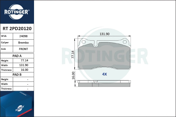 Brake Pad Set, disc brake (RT 2PD20120)