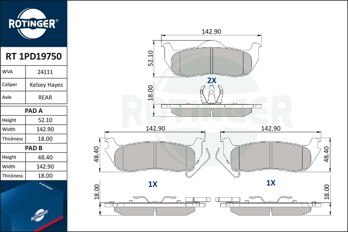 Brake Pad Set, disc brake (RT 1PD19750)