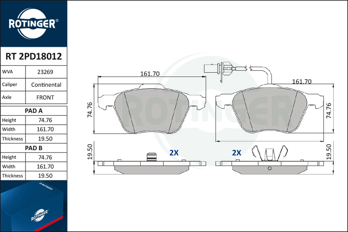 Brake Pad Set, disc brake (RT 2PD18012)