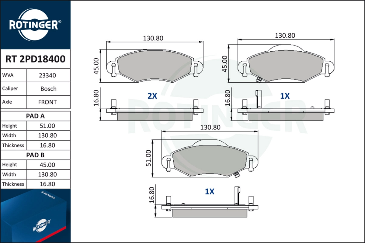 Brake Pad Set, disc brake (RT 2PD18400)