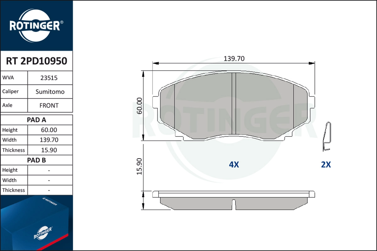 Brake Pad Set, disc brake (RT 2PD10950)