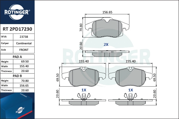 Brake Pad Set, disc brake (RT 2PD17230)