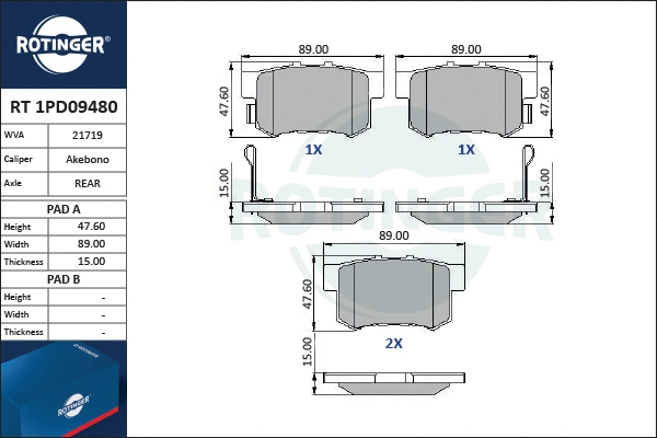 Brake Pad Set, disc brake (RT 1PD09480)