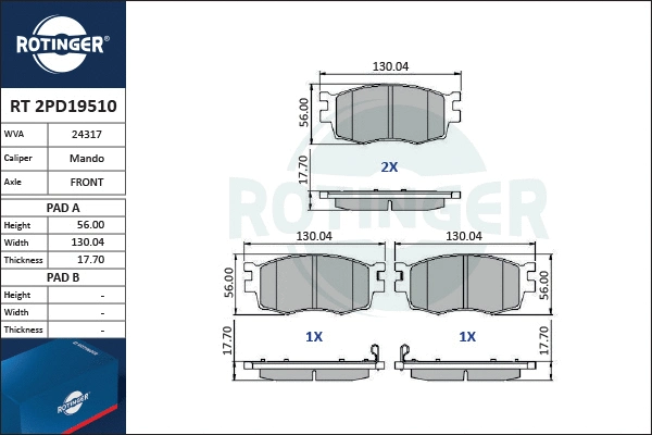 Brake Pad Set, disc brake (RT 2PD19510)