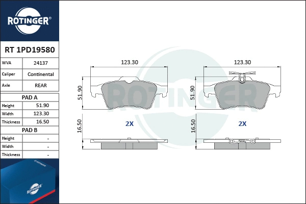 Brake Pad Set, disc brake (RT 1PD19580)