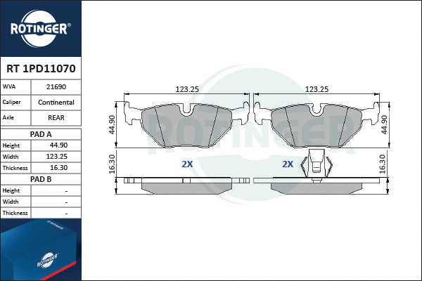Brake Pad Set, disc brake (RT 1PD11070)