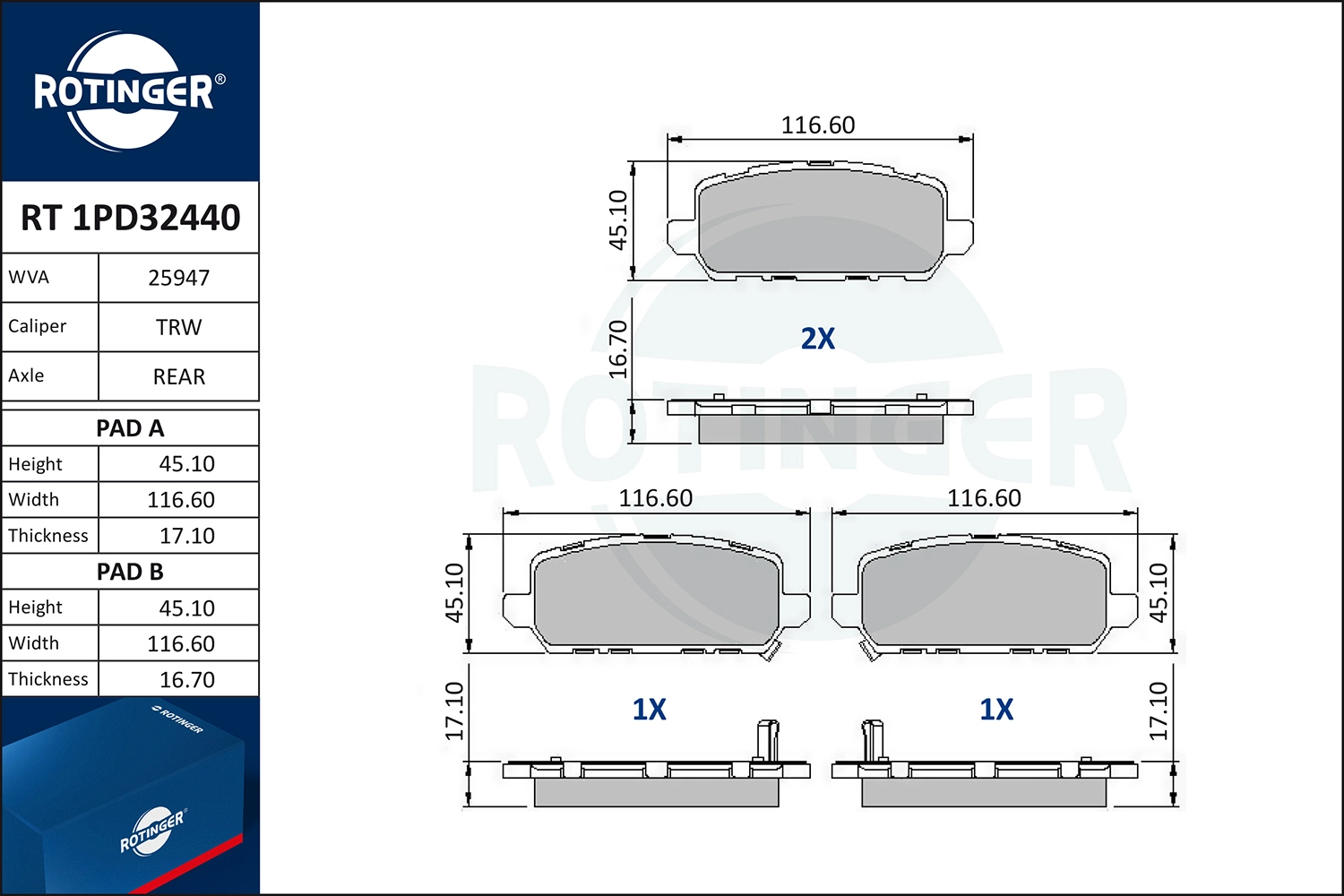 Brake Pad Set, disc brake (RT 1PD32440)
